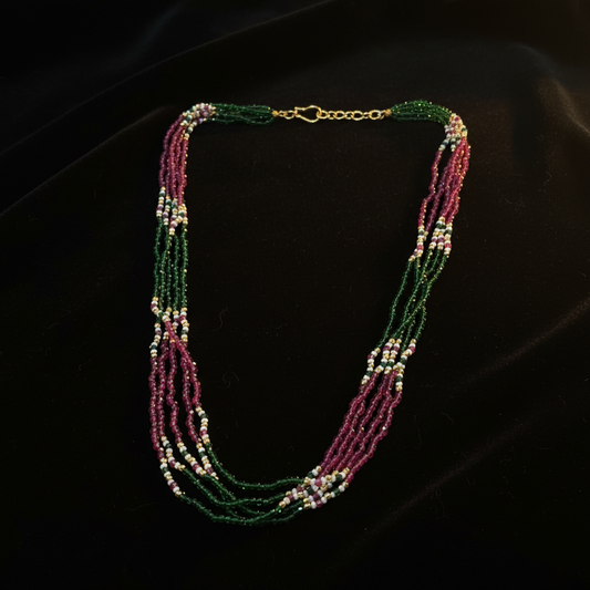 Traditional Multi-Color Layered Beaded Mala Necklace for Women