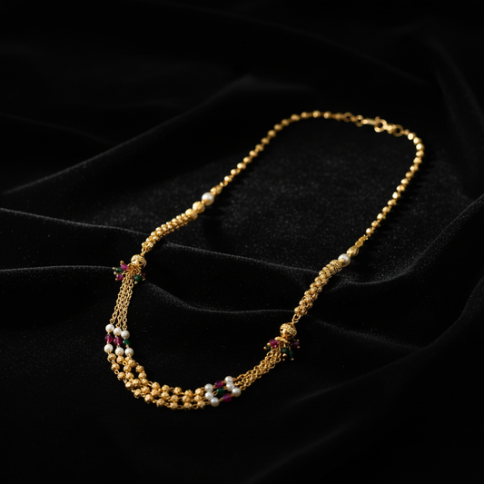 Traditional Gold Tone Multi-Layer Beaded Mala Necklace for Women