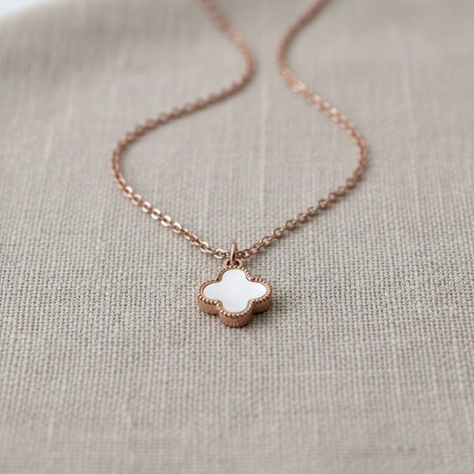 Rose Gold Clover Charm Pendant Necklace for Women