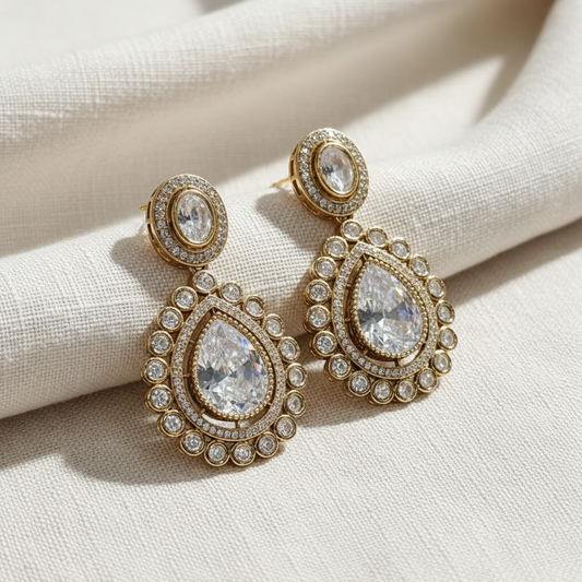 Gold Plated American Diamond Teardrop Earrings for Women | Lady Zone