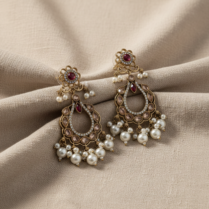Royal Pearl Teardrop Chandbali Earrings for Women | Lady Zone