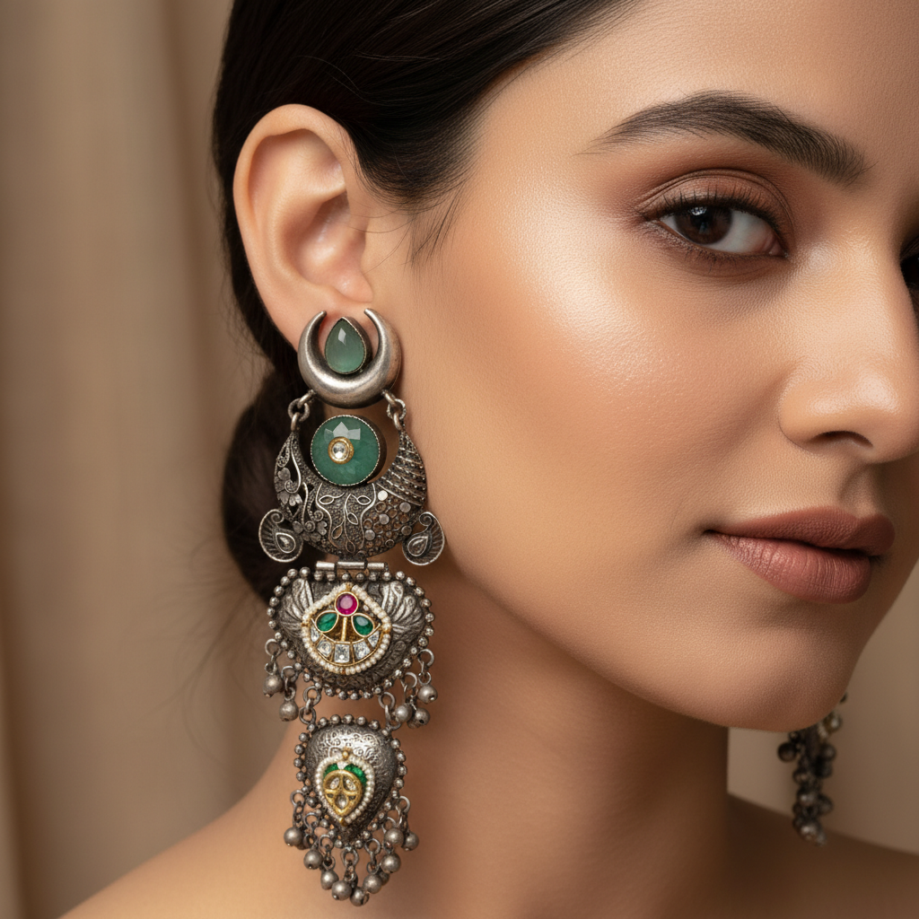 Antique Layered Statement Ethnic Earrings for Women