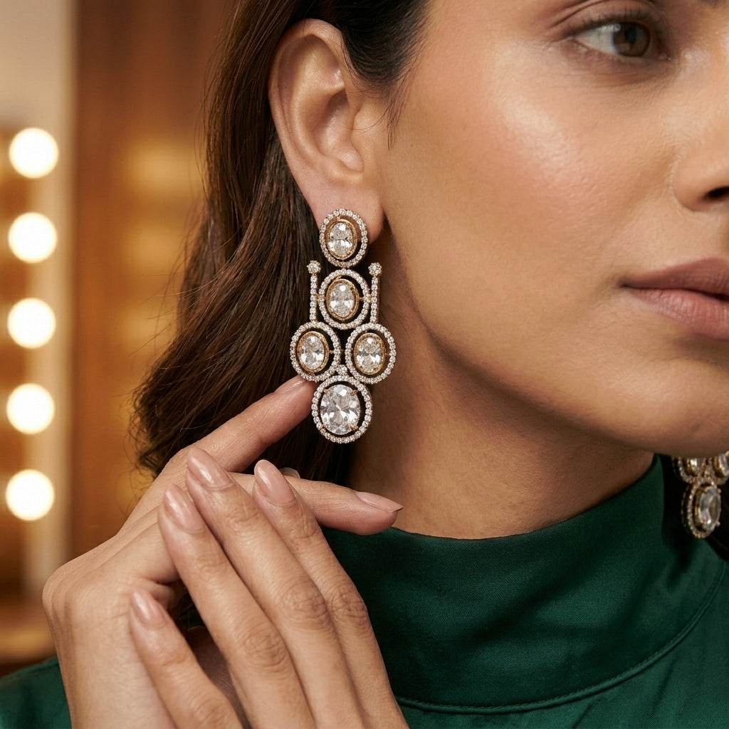 Gold Plated American Diamond Statement Earrings for Women | Lady Zone