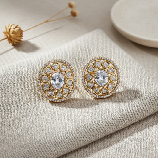 Gold Plated American Diamond Stud Earrings for Women | Lady Zone