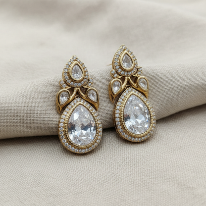 Gold Plated American Diamond Teardrop Earrings for Women | Lady Zone