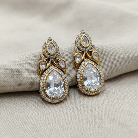 Gold Plated American Diamond Teardrop Earrings for Women | Lady Zone