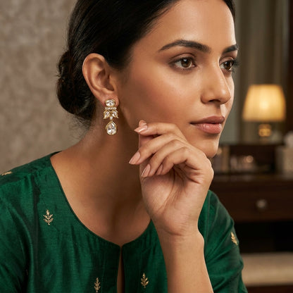 Gold Plated American Diamond Drop Earrings for Women | Lady Zone