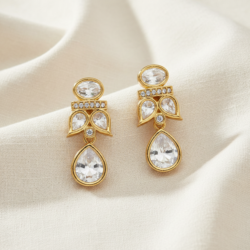 Gold Plated American Diamond Drop Earrings for Women | Lady Zone