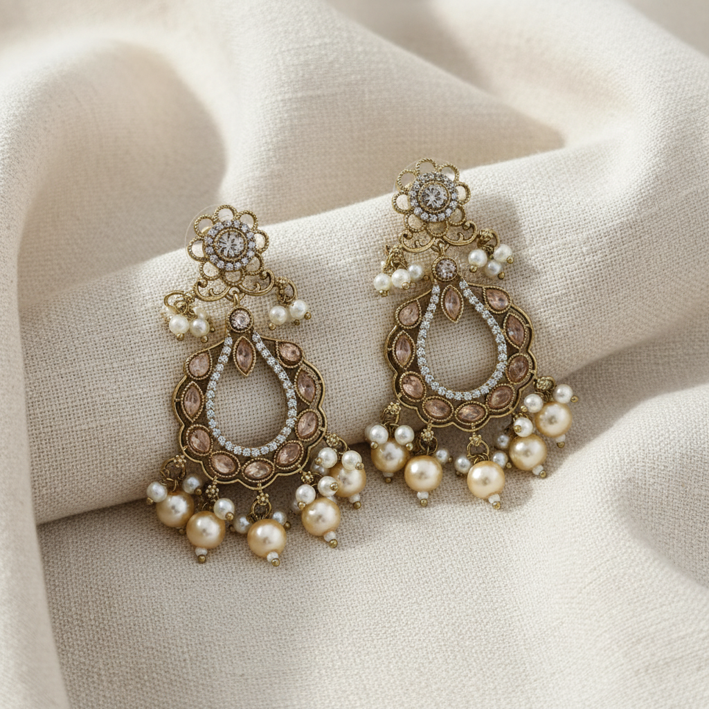Royal Pearl Teardrop Chandbali Earrings for Women | Lady Zone