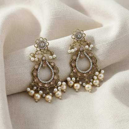 Royal Pearl Teardrop Chandbali Earrings for Women | Lady Zone