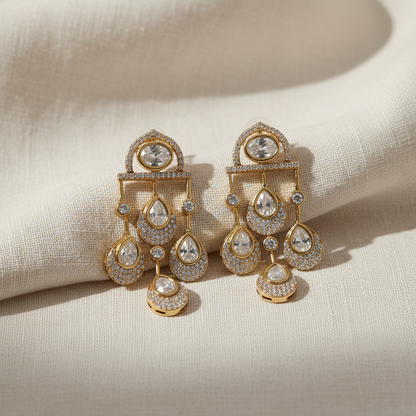Gold Plated American Diamond Chandelier Earrings for Women | Lady Zone