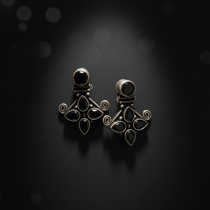 Antique Black Stone Geometric Drop Earrings