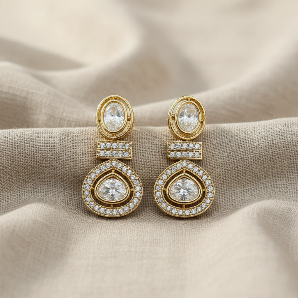 Gold Plated American Diamond Stud Drop Earrings for Women| Lady Zone