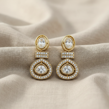 Gold Plated American Diamond Stud Drop Earrings for Women| Lady Zone