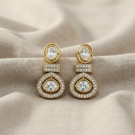 Gold Plated American Diamond Stud Drop Earrings for Women| Lady Zone