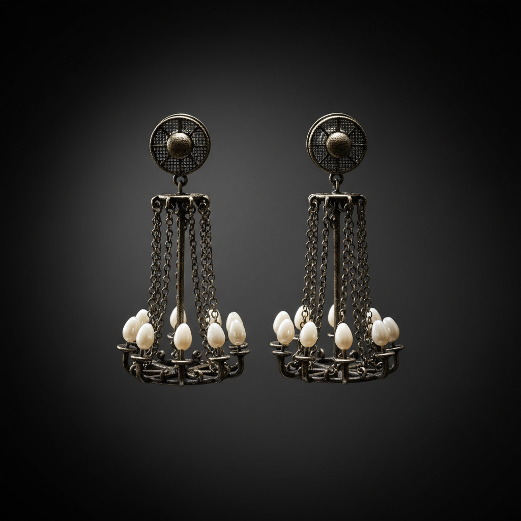 Antique Oxidized Pearl Chandelier Earring