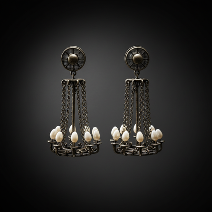 Antique Oxidized Pearl Chandelier Earring