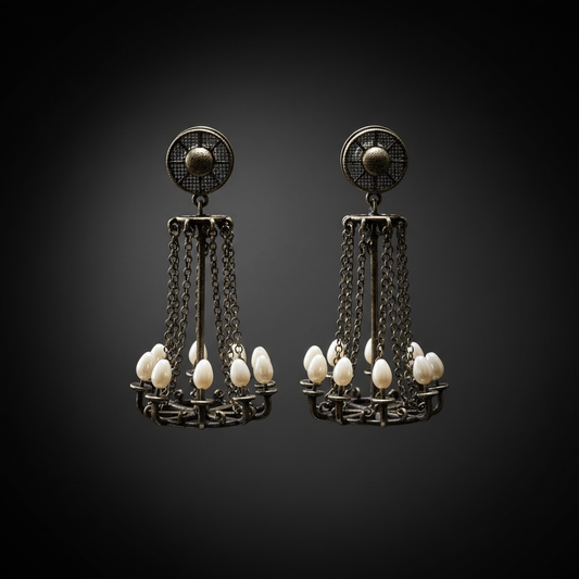 Antique Oxidized Pearl Chandelier Earring