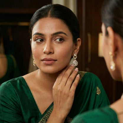 Gold Plated American Diamond Teardrop Earrings for Women | Lady Zone