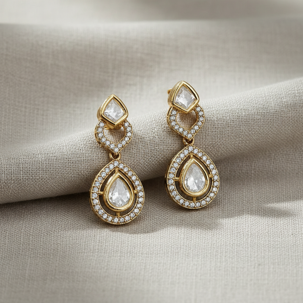 Gold Plated American Diamond Teardrop Earrings for Women | Lady Zone