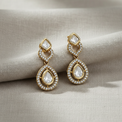 Gold Plated American Diamond Teardrop Earrings for Women | Lady Zone
