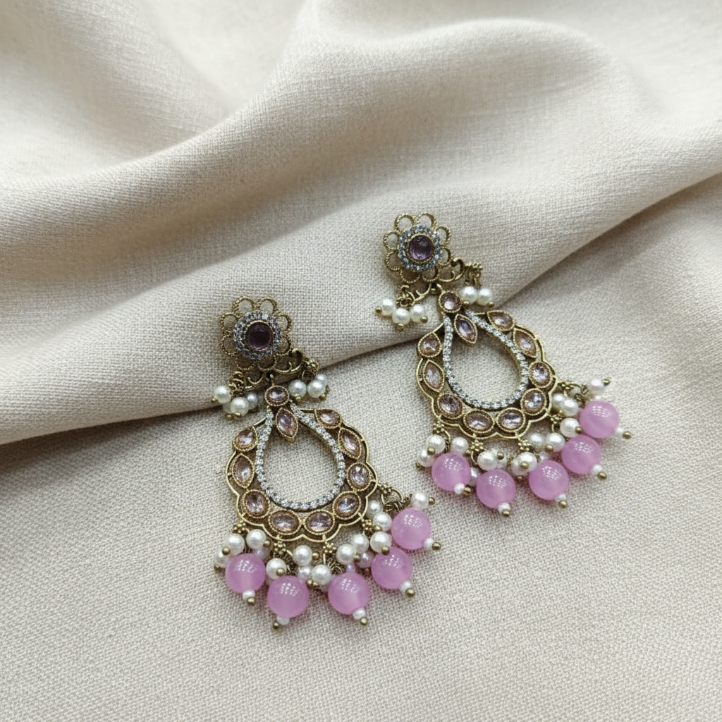 Royal Pearl Teardrop Chandbali Earrings for Women | Lady Zone