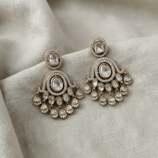 Gold Plated American Diamond Chandbali Earrings for Women | Lady Zone