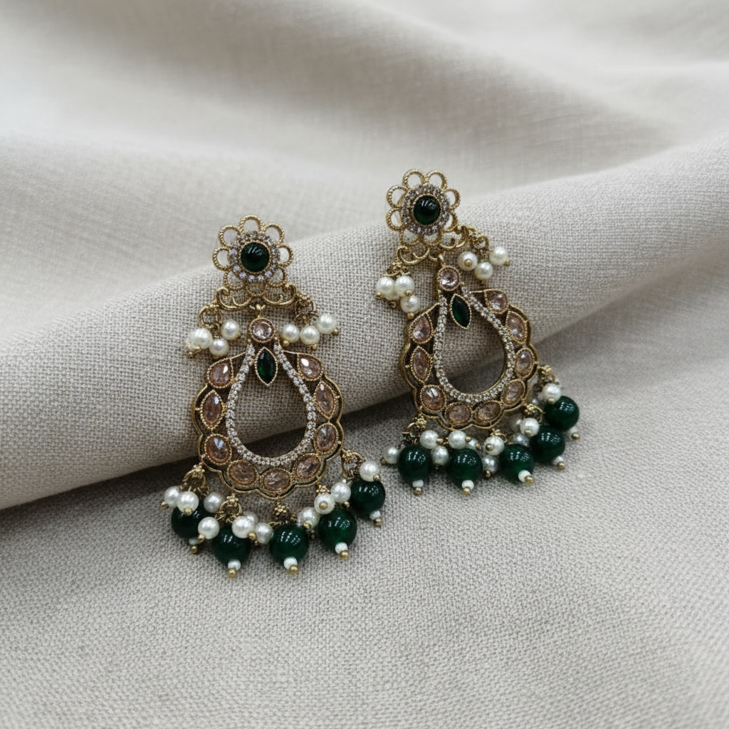 Royal Pearl Teardrop Chandbali Earrings for Women | Lady Zone