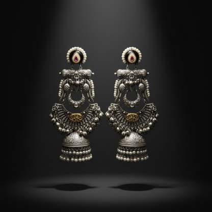 German Silver Jhumka Earrings with Pearl Detailing