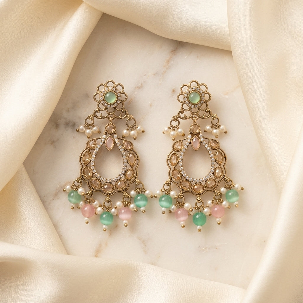 Royal Pearl Teardrop Chandbali Earrings for Women | Lady Zone