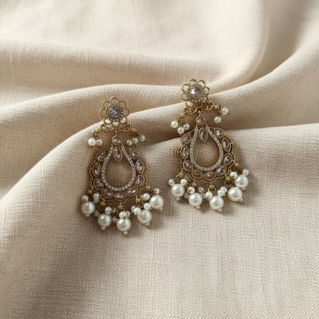 Royal Pearl Teardrop Chandbali Earrings for Women | Lady Zone