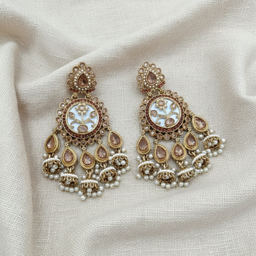 Royal Multicolor Meenakari Pearl Chandbali Earrings for Women | Lady Zone