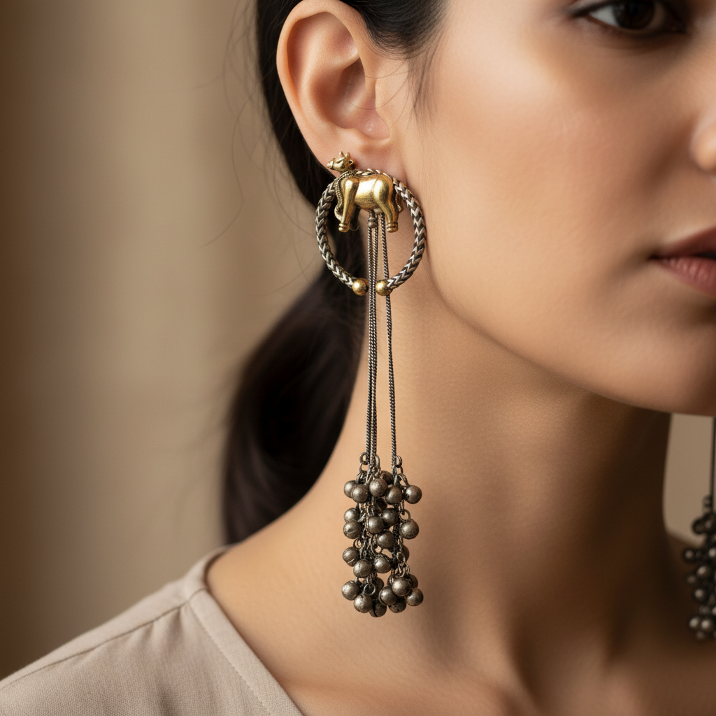 Royal Cow Charm Tassel Earrings