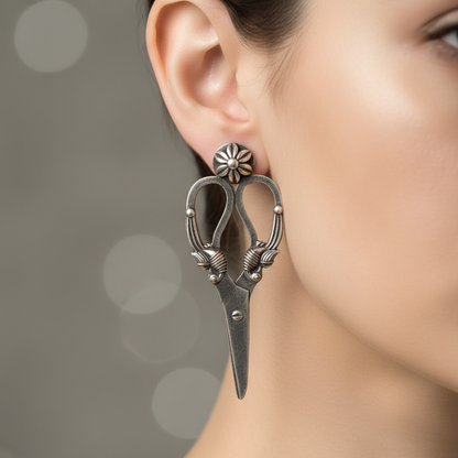 German Silver Scissor Design Drop Earrings