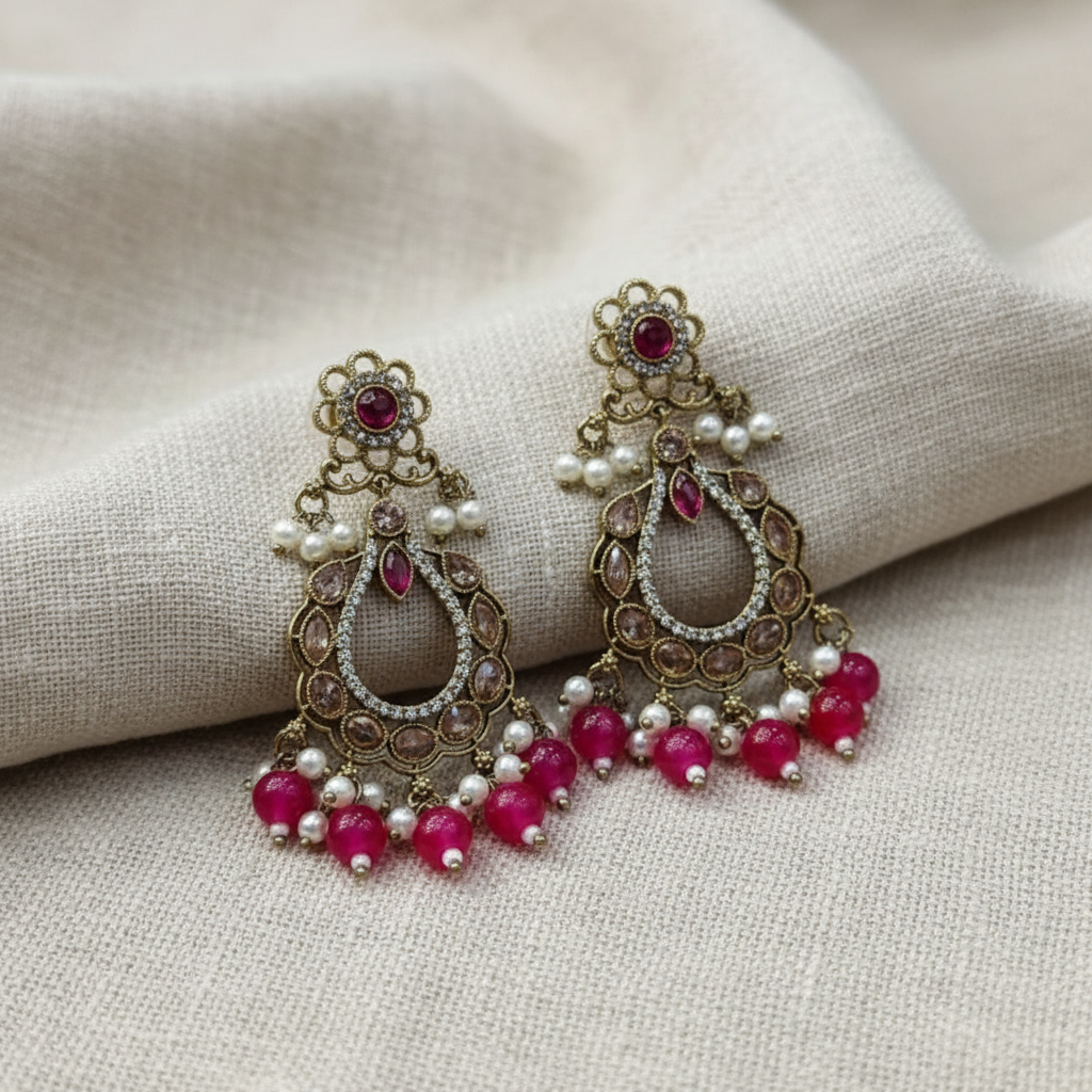Royal Pearl Teardrop Chandbali Earrings for Women | Lady Zone
