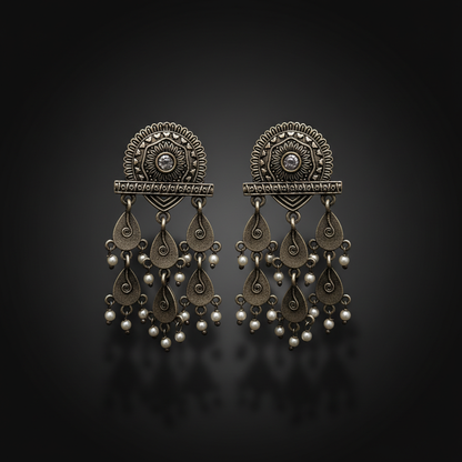 German Silver Tear Drop Pearl Dangle Earrings