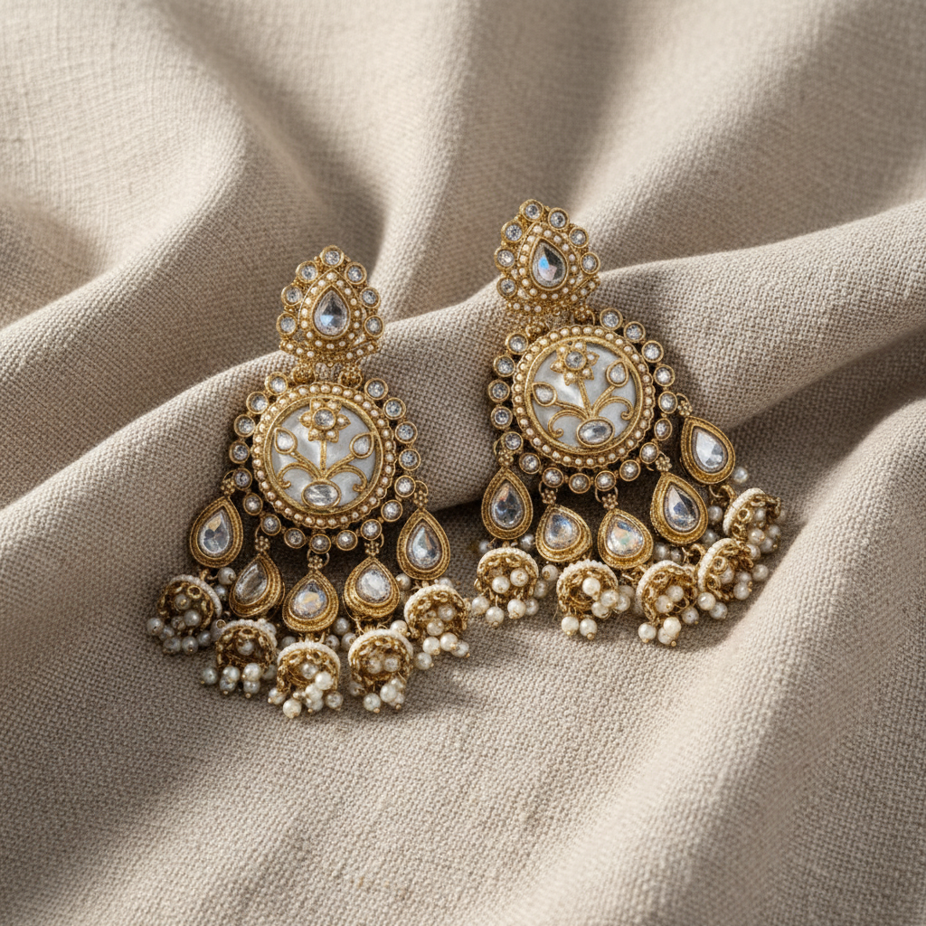 Royal Multicolor Meenakari Pearl Chandbali Earrings for Women | Lady Zone