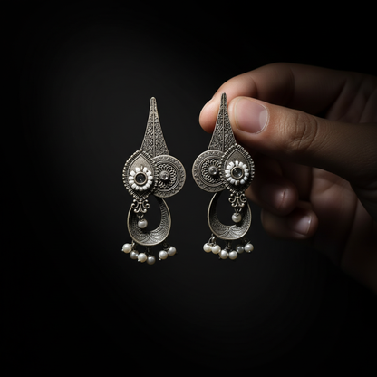 Antique German Silver Pearl Drop Earrings
