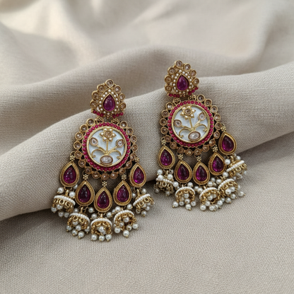 Royal Multicolor Meenakari Pearl Chandbali Earrings for Women | Lady Zone