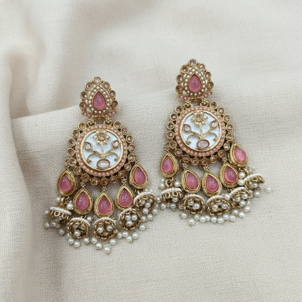 Royal Multicolor Meenakari Pearl Chandbali Earrings for Women | Lady Zone