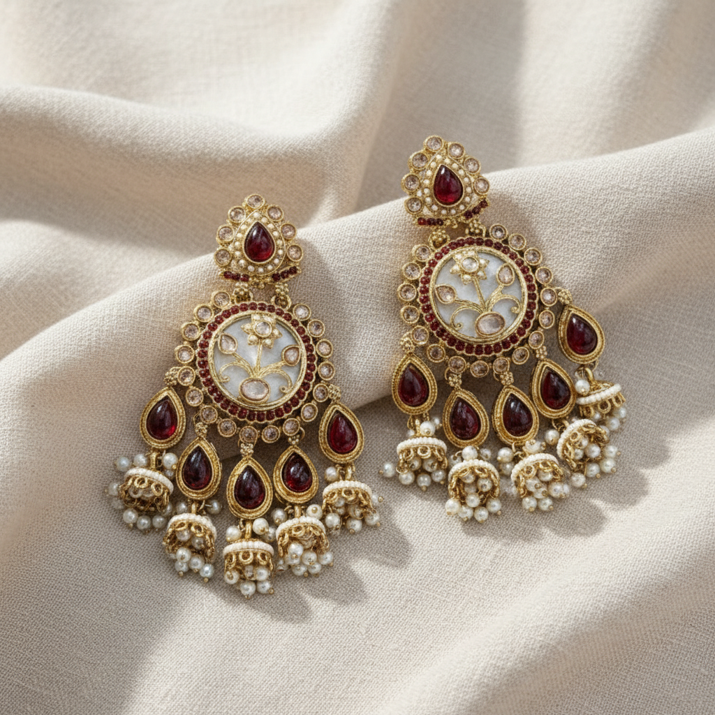Royal Multicolor Meenakari Pearl Chandbali Earrings for Women | Lady Zone