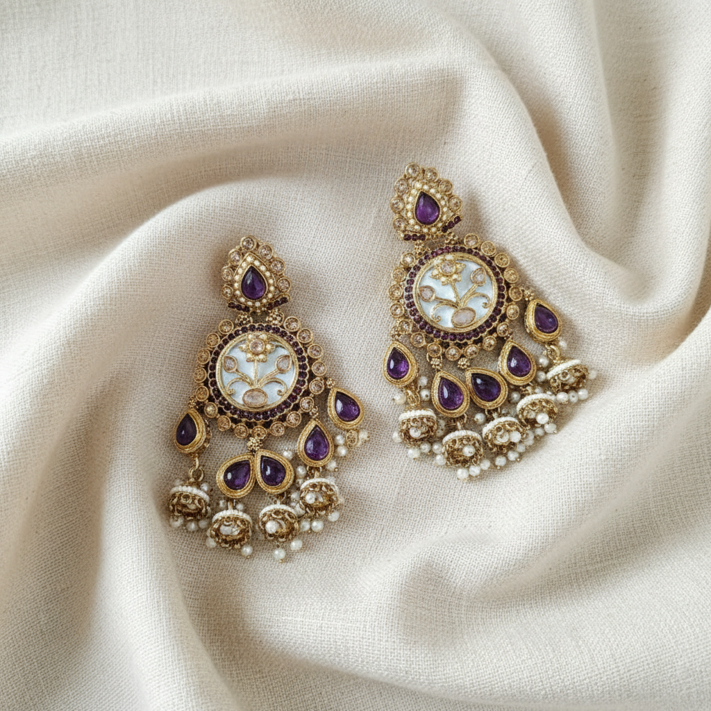 Royal Multicolor Meenakari Pearl Chandbali Earrings for Women | Lady Zone