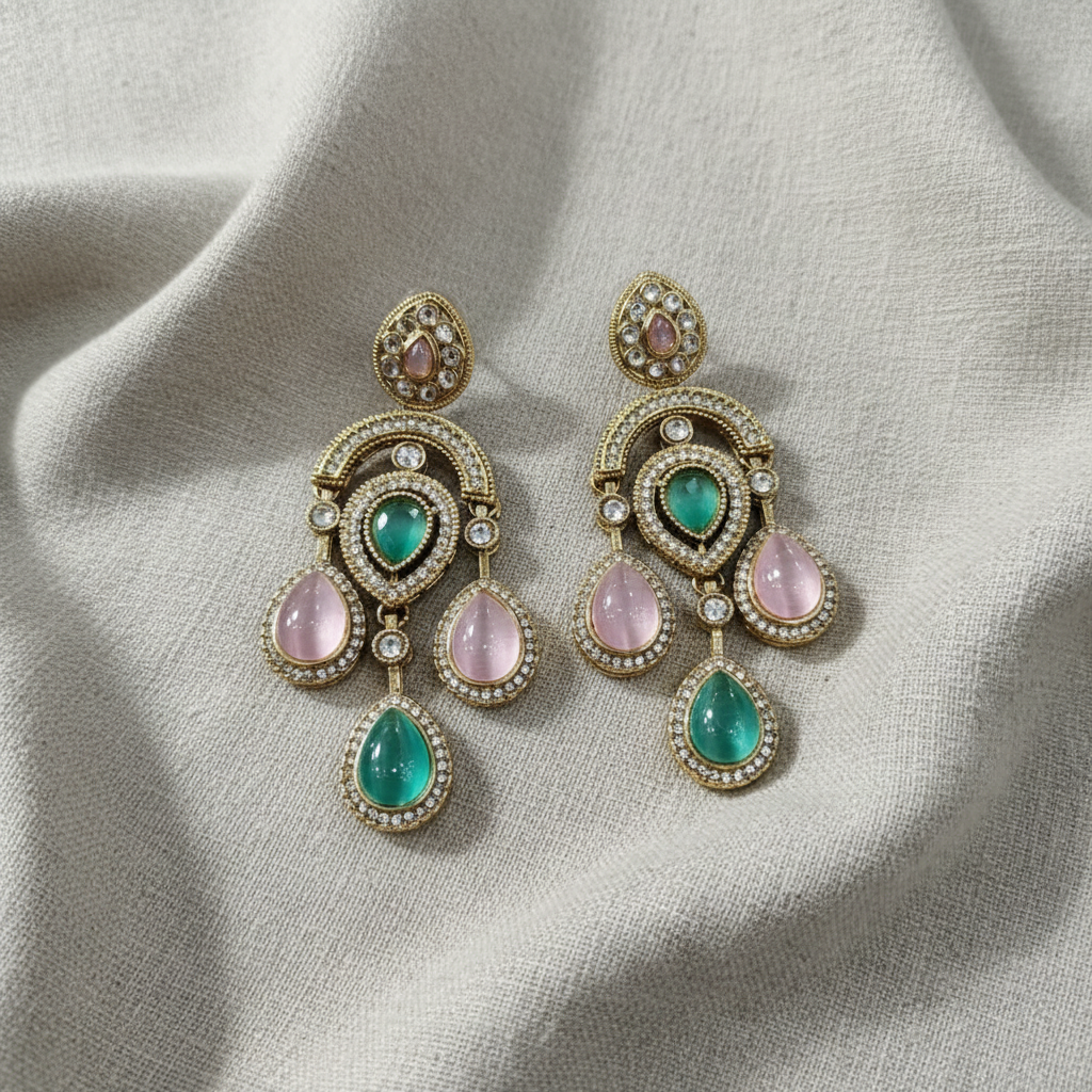 Gold Plated American Diamond Drop Earrings for Women | Lady Zone