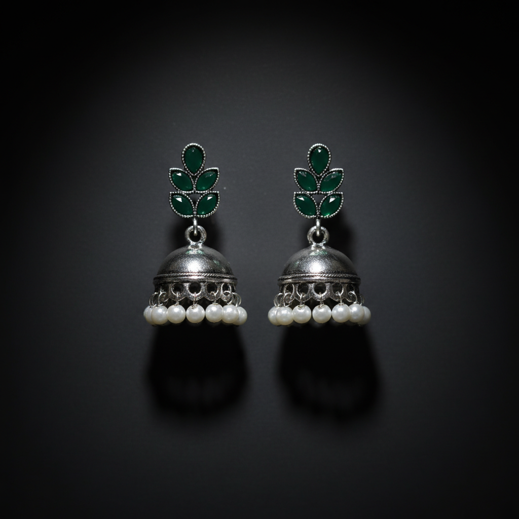 Green Stone Jhumka Earrings