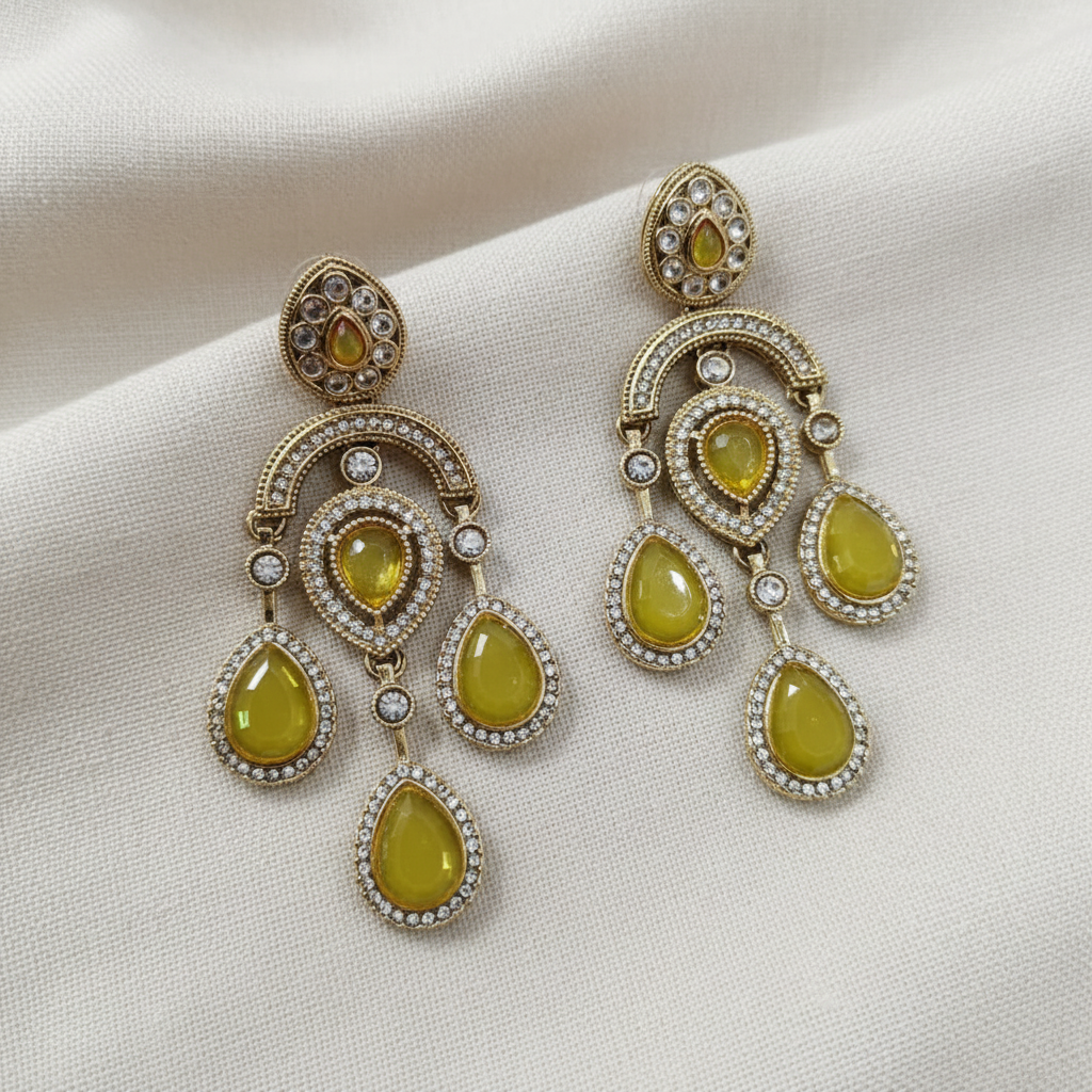 Gold Plated American Diamond Drop Earrings for Women | Lady Zone