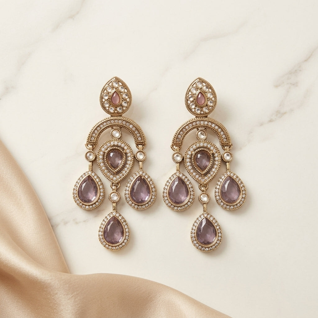 Gold Plated American Diamond Drop Earrings for Women | Lady Zone