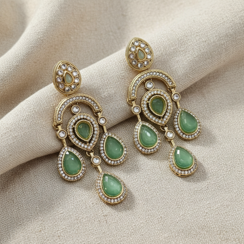 Gold Plated American Diamond Drop Earrings for Women | Lady Zone