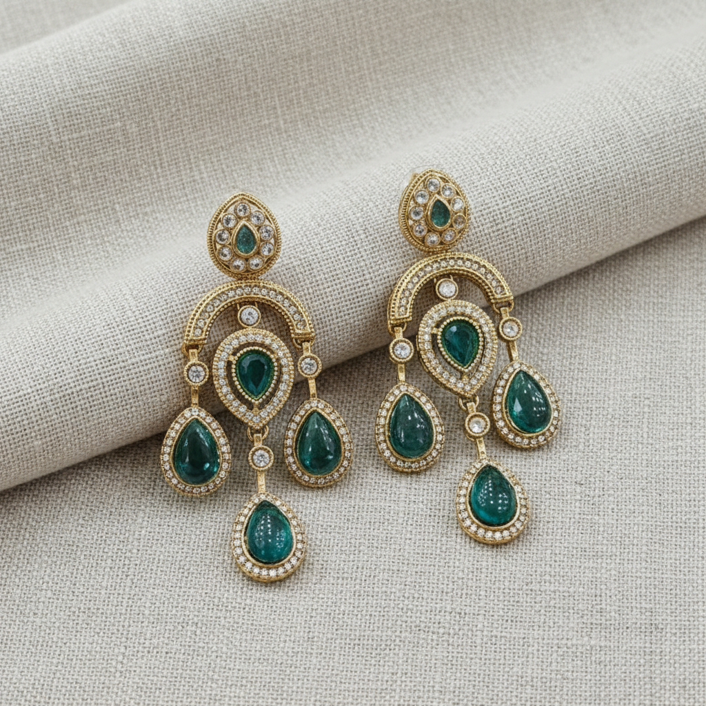 Gold Plated American Diamond Drop Earrings for Women | Lady Zone
