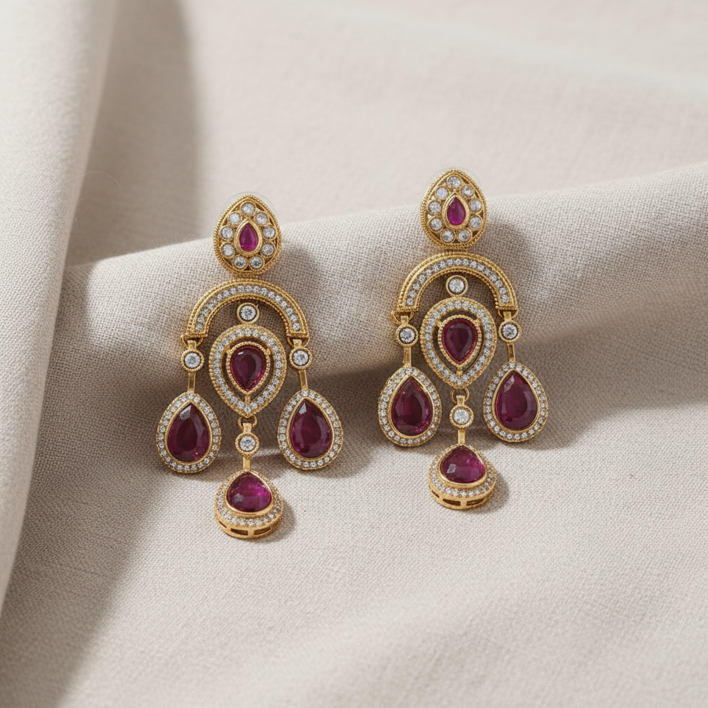 Gold Plated American Diamond Drop Earrings for Women | Lady Zone