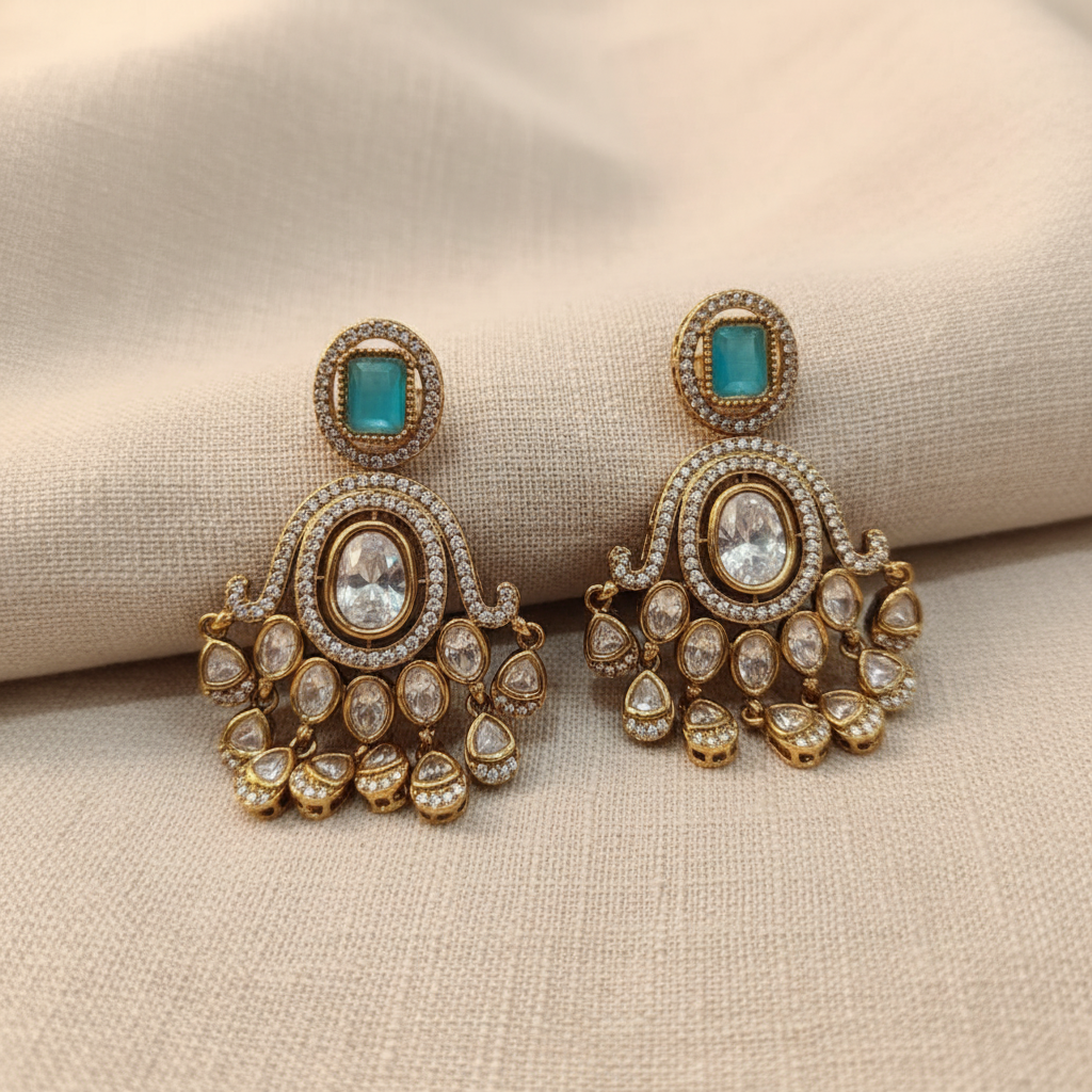 Gold Plated American Diamond Chandbali Earrings for Women | Lady Zone